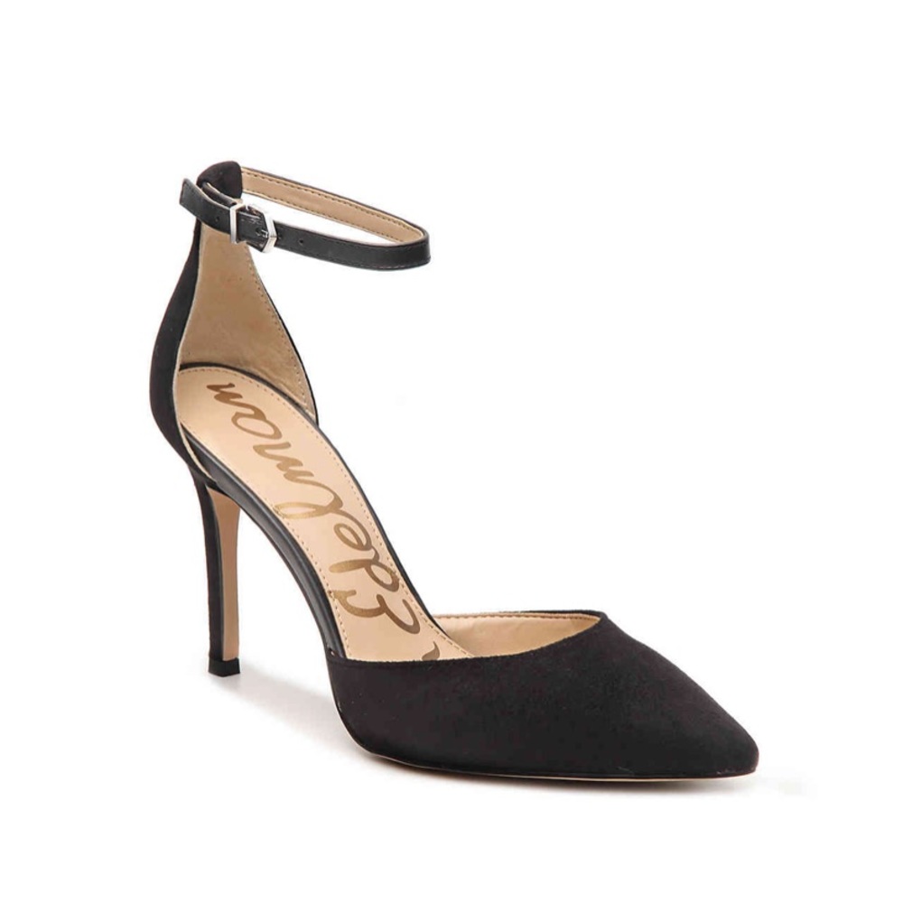 Pointed toe suede heels